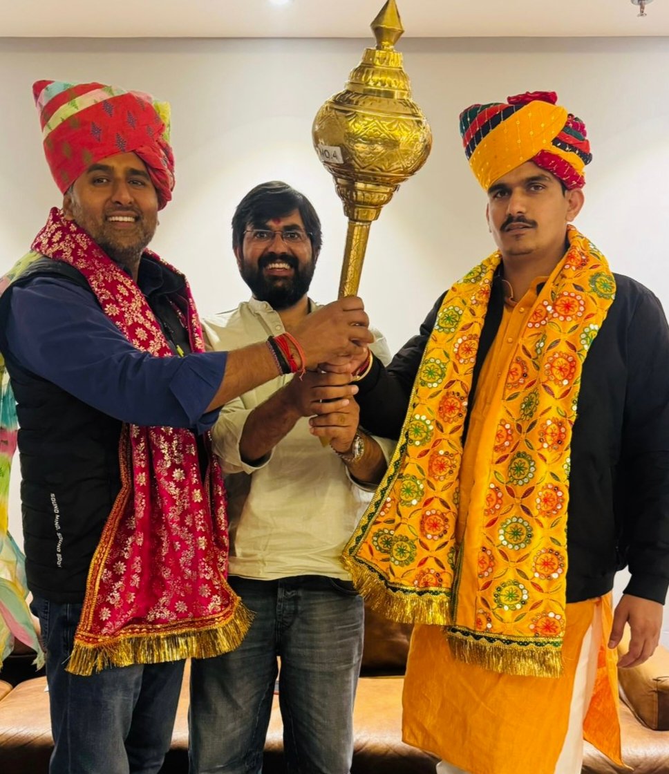 भाजपा युवा मोर्चा प्रदेशाध्यक्ष को हनुमान गदा भेंट कर किया स्वागत।